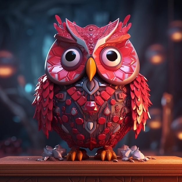 Futuristic red owl 3d robot cartoon artificial intelligence illustration AI Generated Art