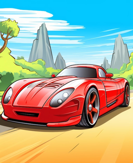 Futuristic red sport car in the city Vector illustration