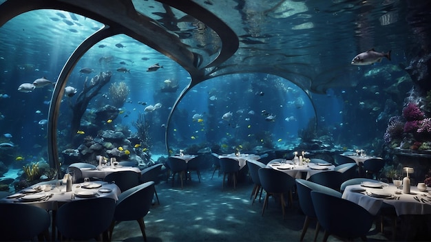 Futuristic restaurant under sea