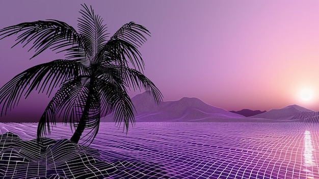 futuristic retro landscape of the 80s futuristic illustration of sun with mountains in retro style