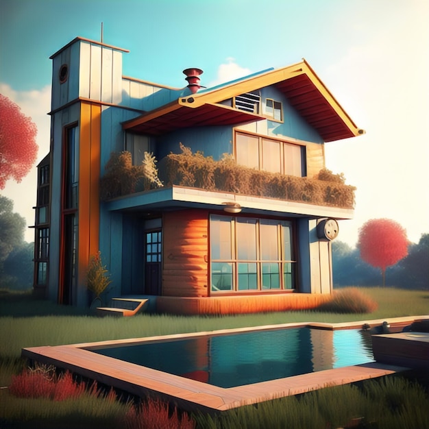 Futuristic retro rustic modern house