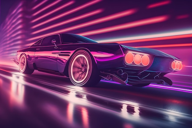 Futuristic retro wave synth wave car neural network ai generated