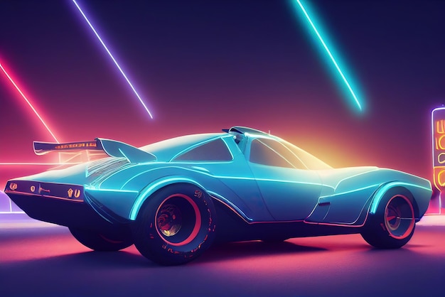 Premium Photo | Futuristic retro wave synth wave car retro sport car ...