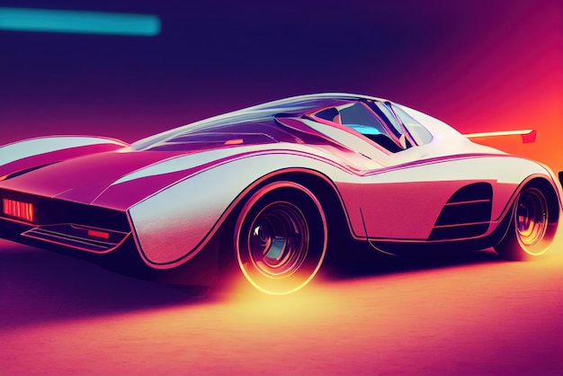 Premium Photo | Futuristic retro wave synth wave car retro sport car ...