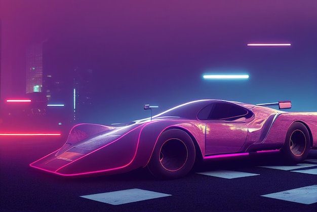 Futuristic retro wave synth wave car retro sport car with neon
backlight contours