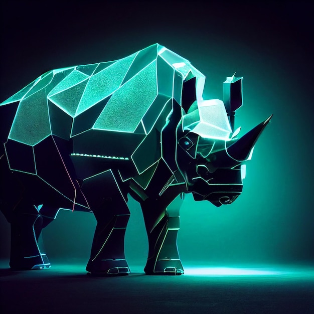네온 불빛이 있는 미래형 코뿔소