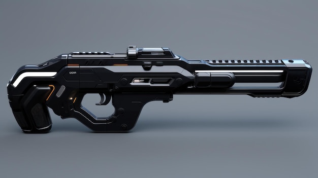 灰色の背景に隔離された未来的なライフル銃 サイフィー武器