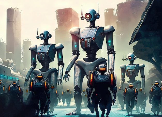 都市の未来的なロボット軍