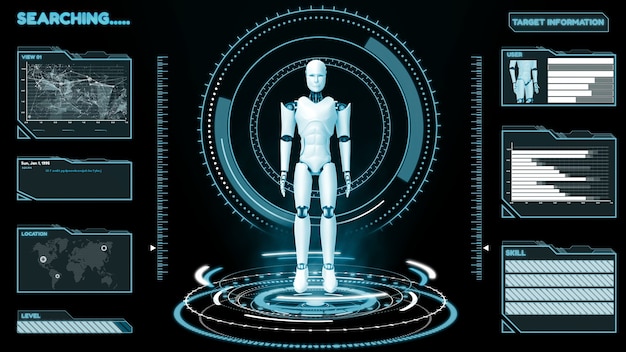 Photo futuristic robot, artificial intelligence cgi big data analytics and programming
