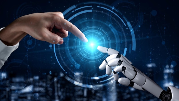 AI技術の概念を啓発する未来的なロボット人工知能
