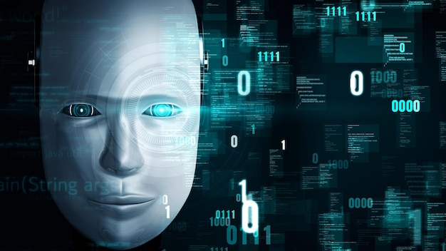 Футуристический робот, искусственный интеллект, гуманоид, программирование ИИ