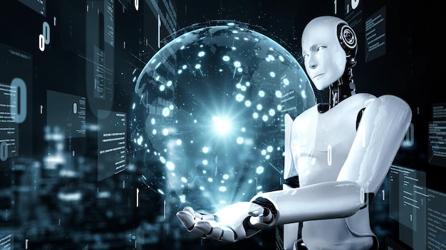 Futuristic robot artificial intelligence huminoid AI programming coding