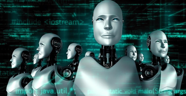 futuristic robot artificial intelligence huminoid ai programming coding