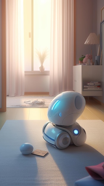 A futuristic robot cleans the floor A modern innovation for the household Generative AI content