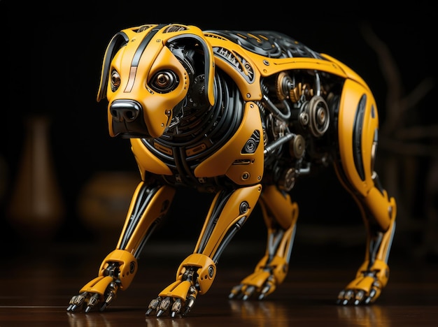 Futuristic robot dog assistant of man in the near future