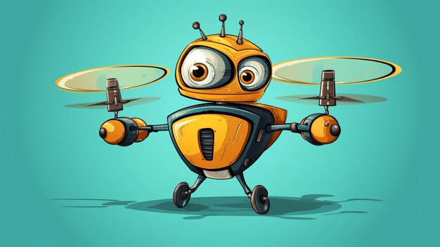 futuristic robot flies with propeller cute illustration