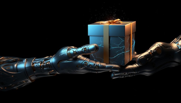 写真 未来のロボットが箱の中にプレゼントを与えてくれます