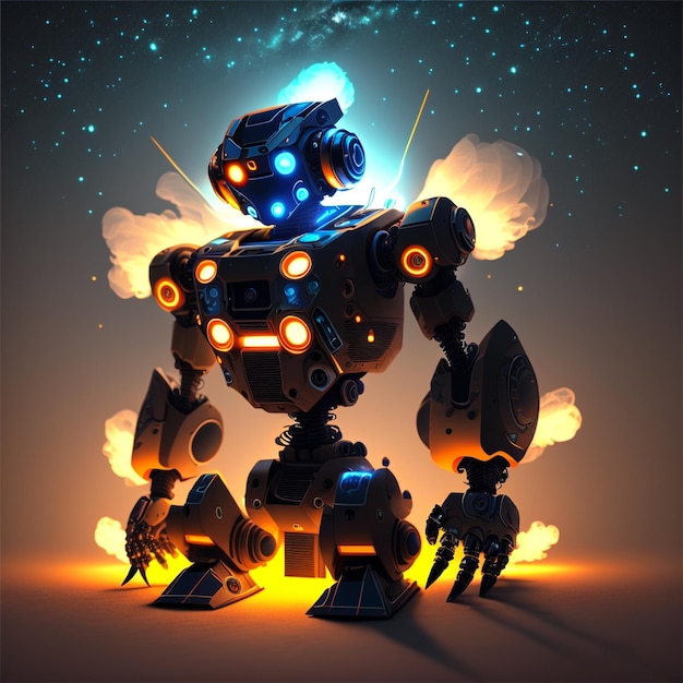 a futuristic robot glowing in the dark