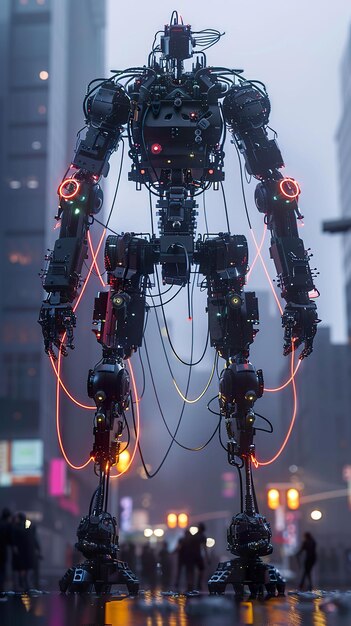 Futuristic robot glowing wires