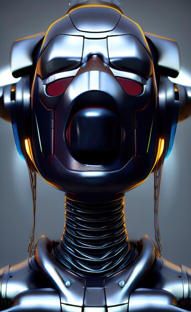 Futuristic robot head Front view cyber face Scifi digital illustration