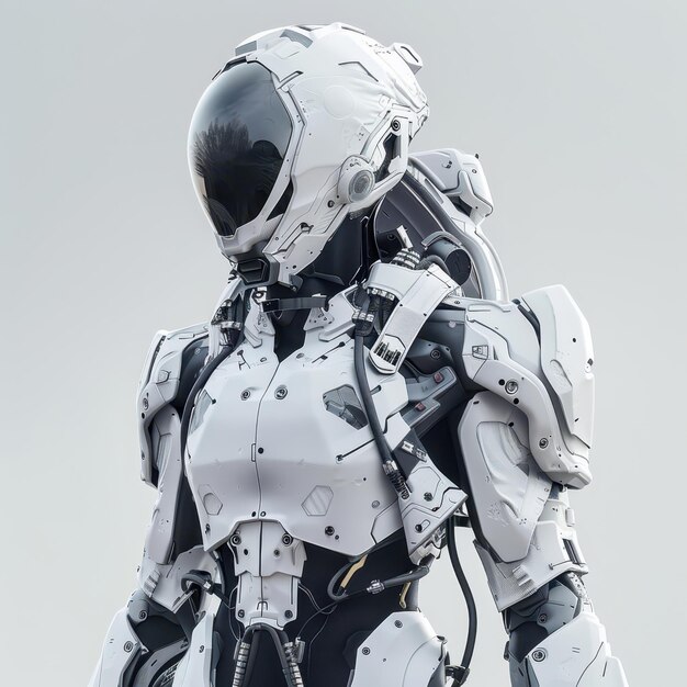A futuristic robot in white and black | Premium AI-generated