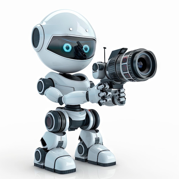 Футуристический робот с кинокамерой замена человека генеративный ИИ