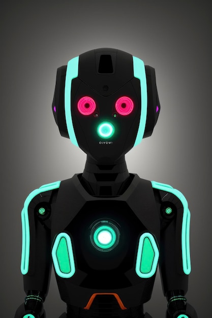 futuristic robot with neon accents and glowing eyes