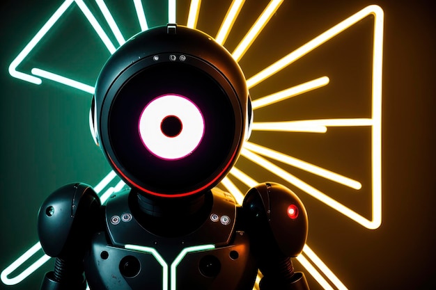 Photo futuristic robot with neon accents and glowing eyes