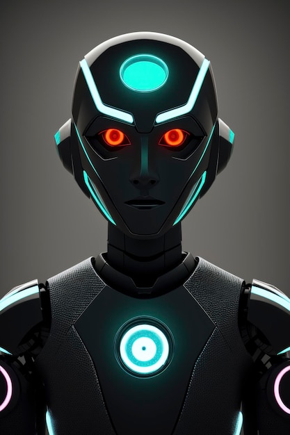 futuristic robot with neon accents and glowing eyes