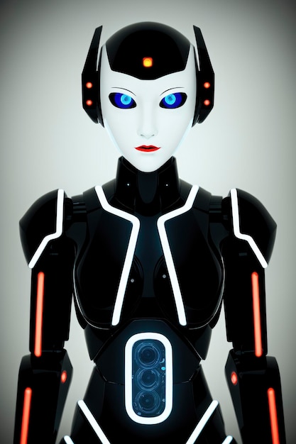 futuristic robot with neon accents and glowing eyes