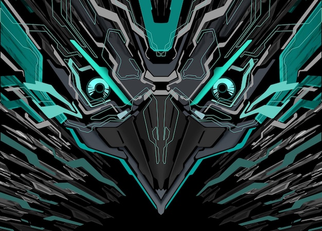 Futuristic Robotic Bird Head Mecha Blue Grey Black