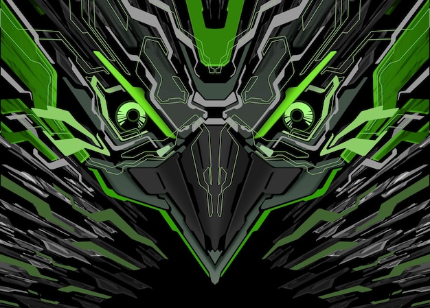 Futuristic Robotic Bird Head Mecha Green Black Grey