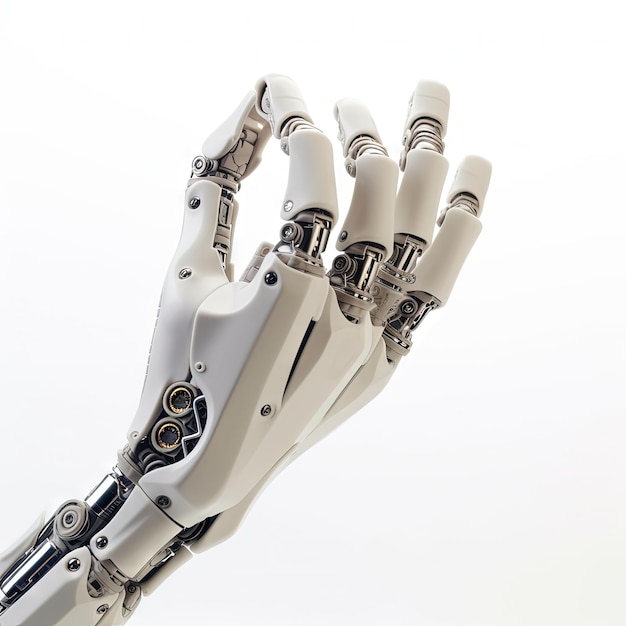 Foto tecnologia futuristica della mano robotica e intelligenza artificiale generativa di fantascienza