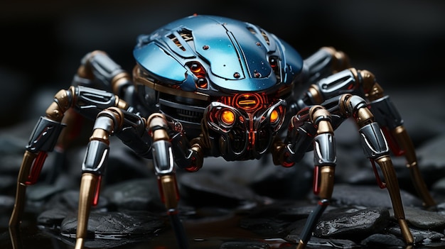 Futuristic robotic spider with metallic legs Generative Ai