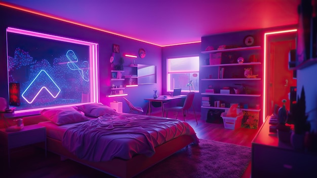 Futuristic room design for a teenager girl captured in hyperdetailed AIgenerated neural realism