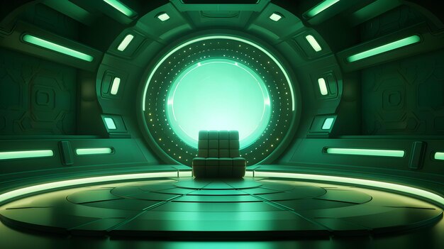 Futuristic Room in Green Colors with beautiful Lighting Stunning Background for Product Presentation