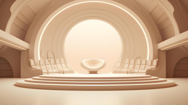 Futuristic Room in Ivory Colors with beautiful Lighting Stunning Background for Product Presentation