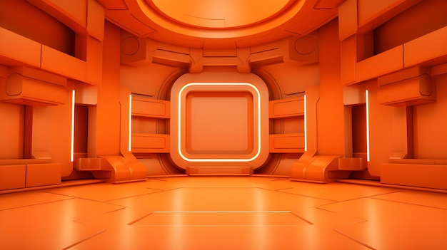 아름다운 조명과 함께 오렌지색의 미래적인 방 제품 프레젠테이션을 위한 멋진 배경
