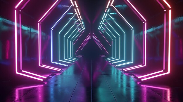 사이버펑크 스타일의 네온 레이저 라인 배경 그림을 갖춘 미래형 객실