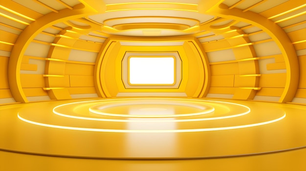 Futuristic room in yellow with beautiful lighting stunning background for product presentation