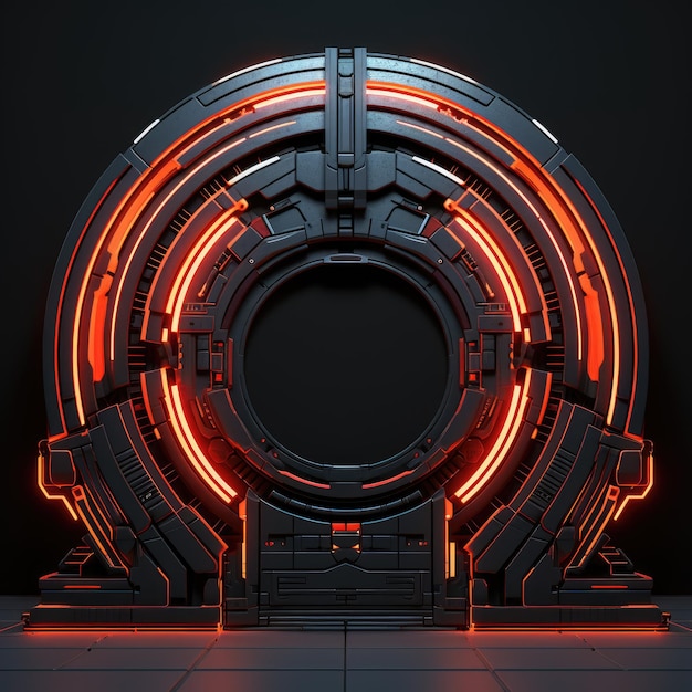 Futuristic round portal gate science tunnel scifi gateway technology design space glowing circle bright