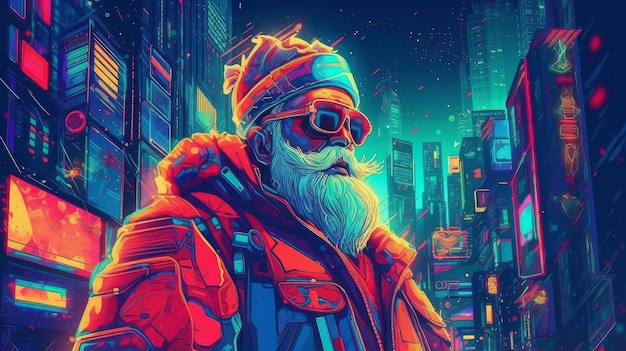 Futuristic santa claus in metropolis