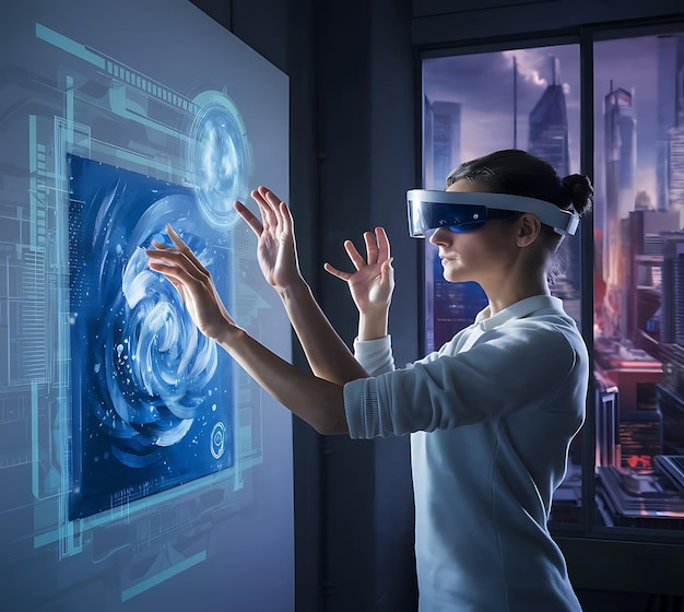 a futuristic scene of a professional artist using augmented reality ar technology