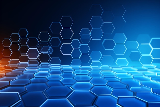 Futuristic sci fi backdrop Blue hexagons cardiogram honeycomb pattern vibrant gradient