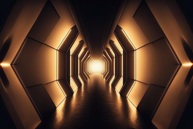 Futuristic sci fi background with tunnel and neon light beams Generative AI