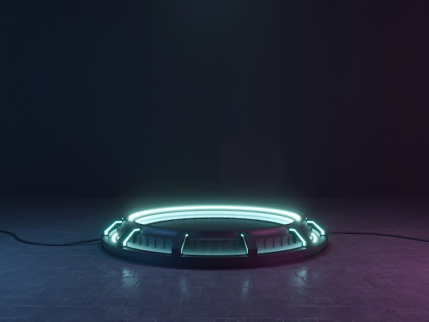 Futuristic Sci Fi Empty Stage neon. 3d rendering