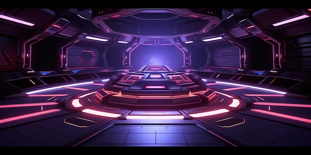 A futuristic sci fi space station with neon lights generative ai image