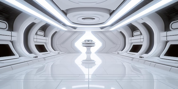 a futuristic sci fi space station with a white floor generative ai image