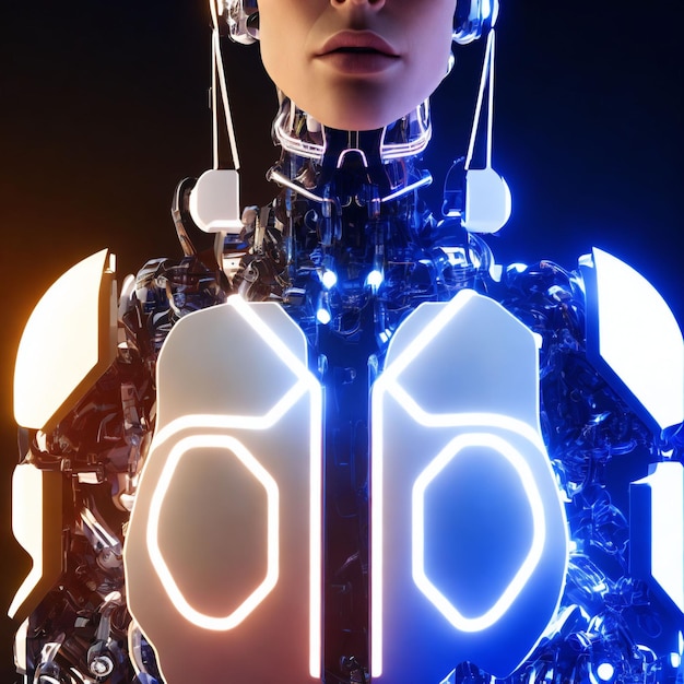 Футуристическая научно-фантастическая женщина в доспехах, генеративное искусство AI