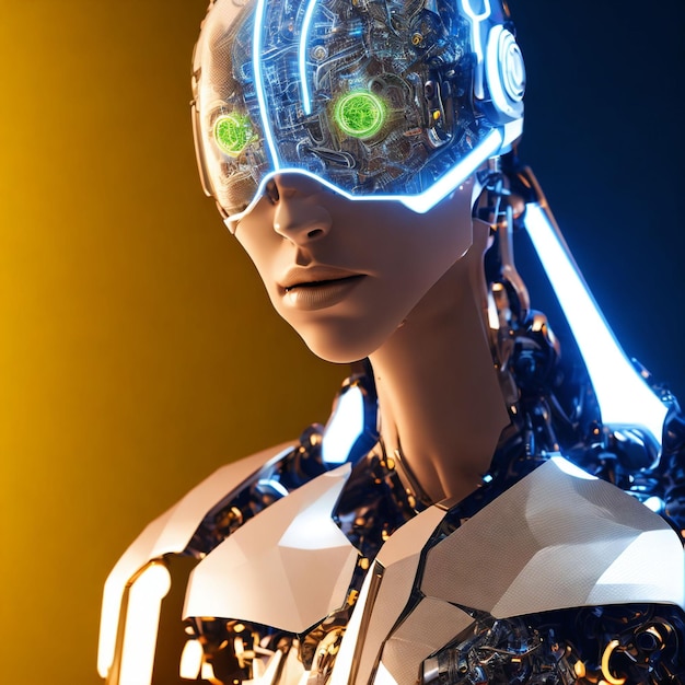 AI의 경주용 자동차 생성 예술과 함께 갑옷을 입은 미래 공상과학 여성